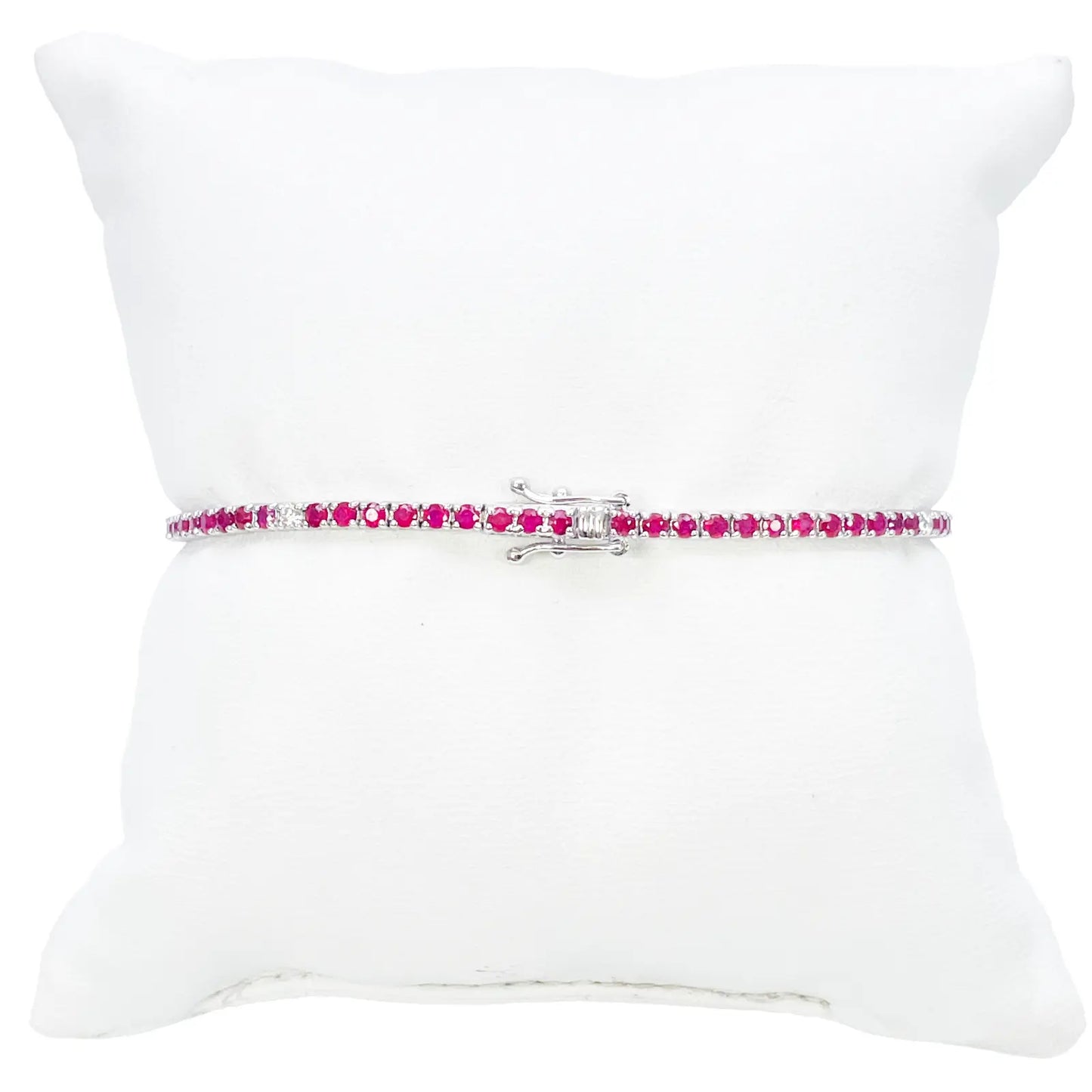 18ct White Gold Natural Round Ruby & Diamond Tennis Bracelet 3.25ct 7 Inches  Diamond Bracelets