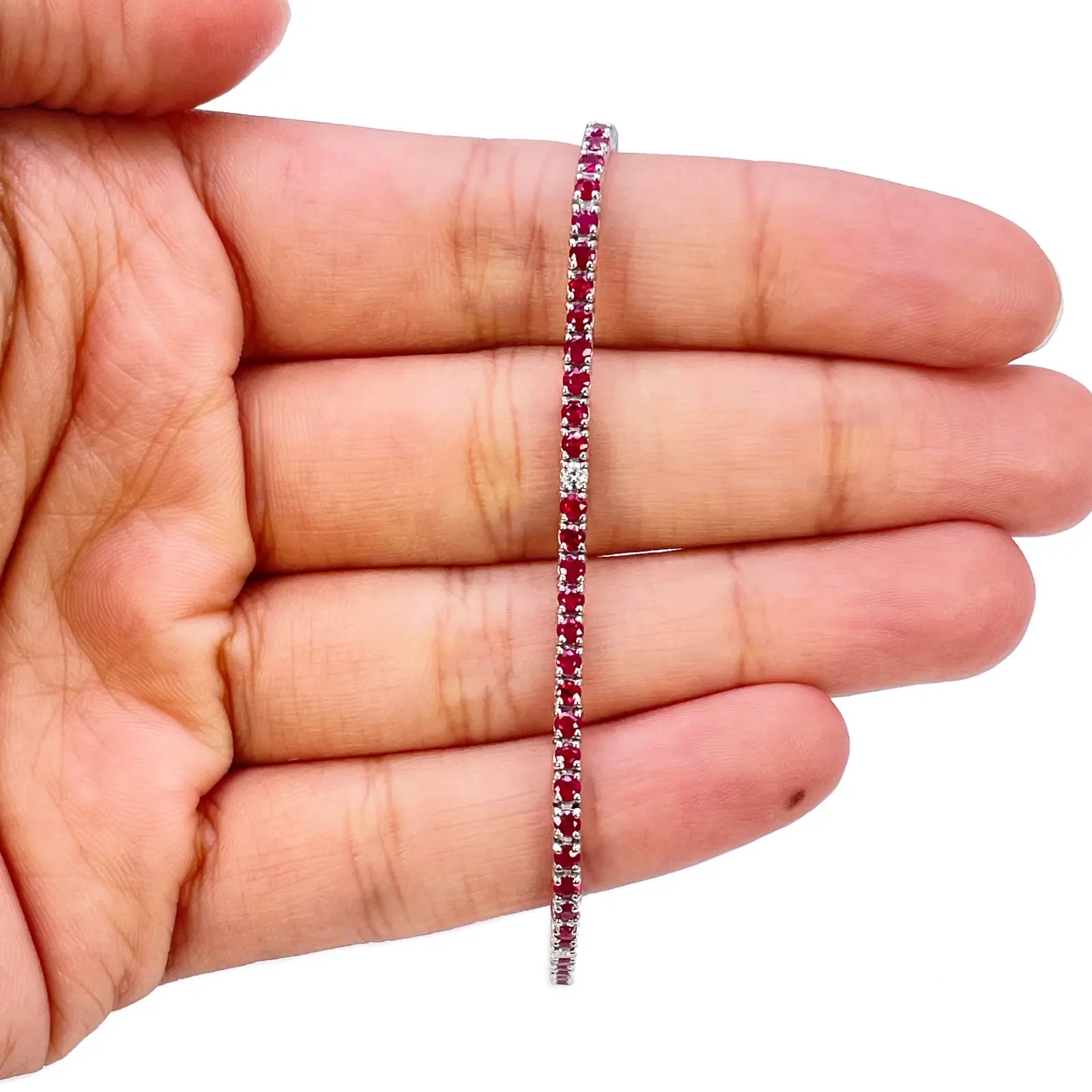 18ct White Gold Natural Round Ruby & Diamond Tennis Bracelet 3.25ct 7 Inches  Diamond Bracelets