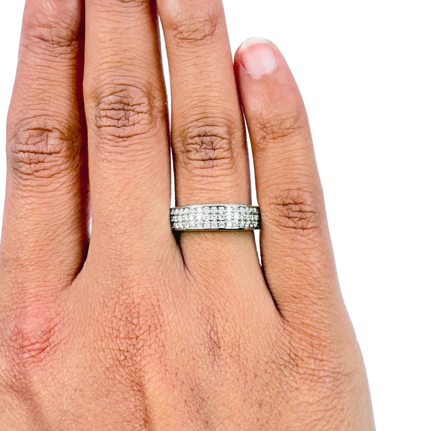 18ct White Gold Three Row Natural Diamond Half Eternity Wedding Band 0.45ct  Diamond Ring