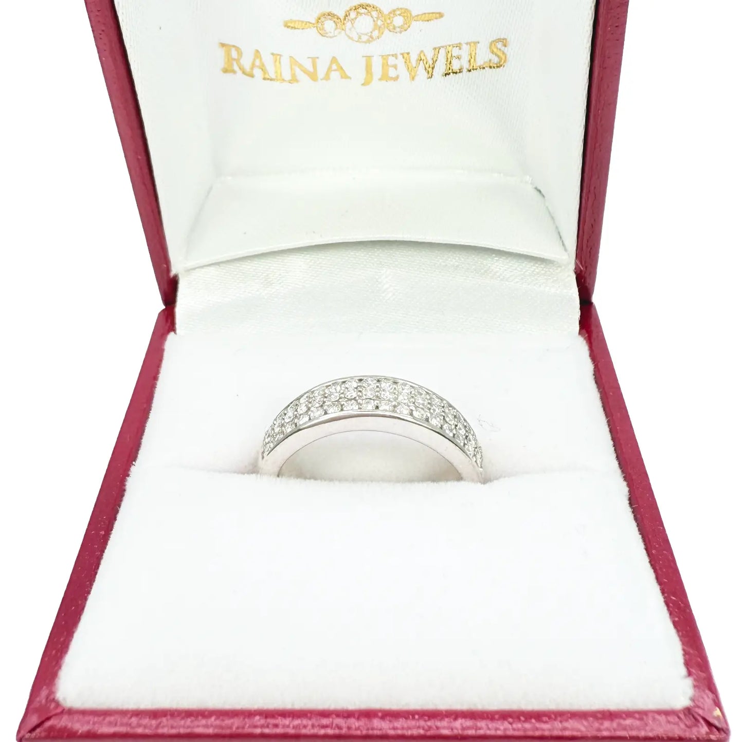 18ct White Gold Three Row Natural Diamond Half Eternity Wedding Band 0.45ct  Diamond Ring