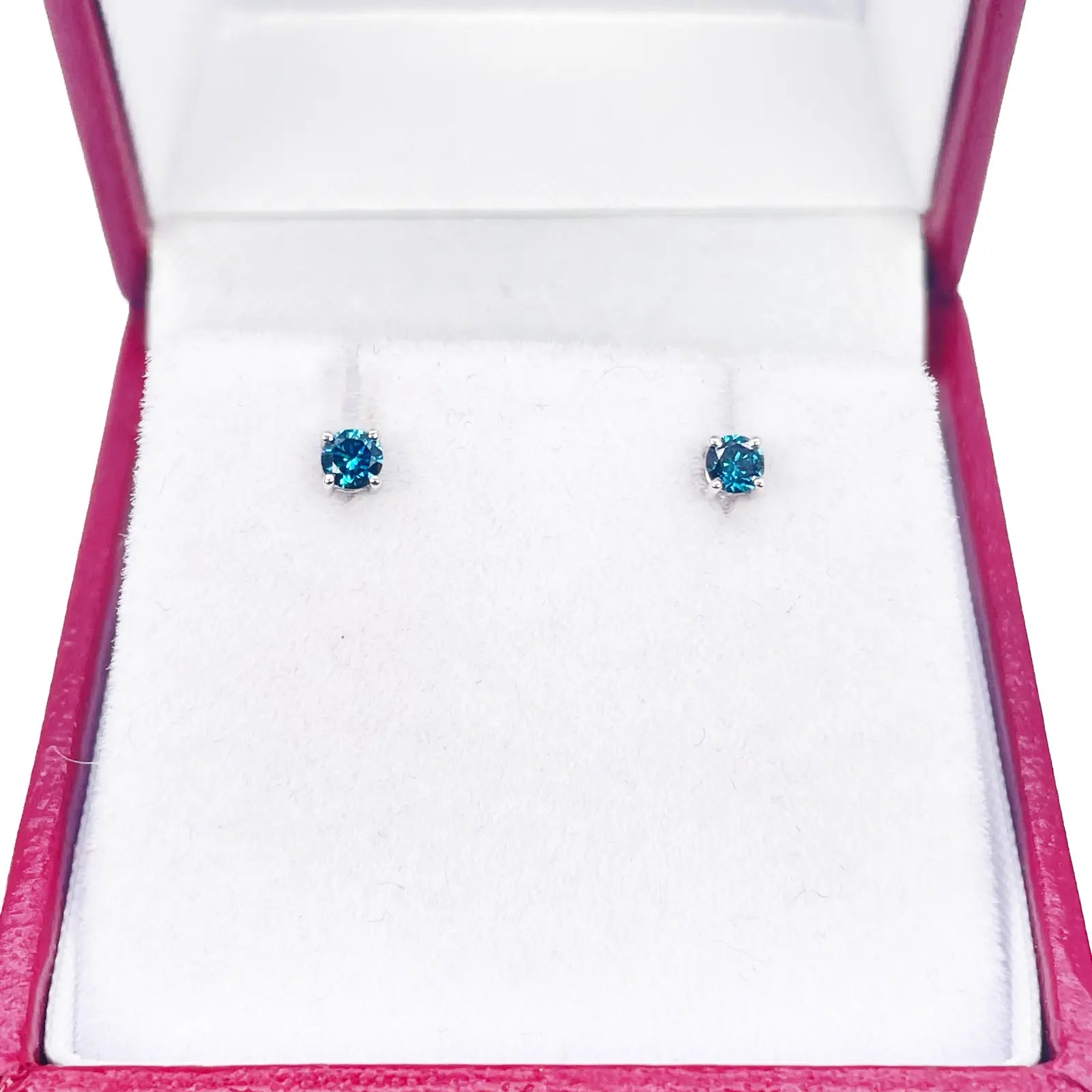 18ct White Gold & Natural Round 4-Claw Blue Diamond Children's Earrings 0.15ct 