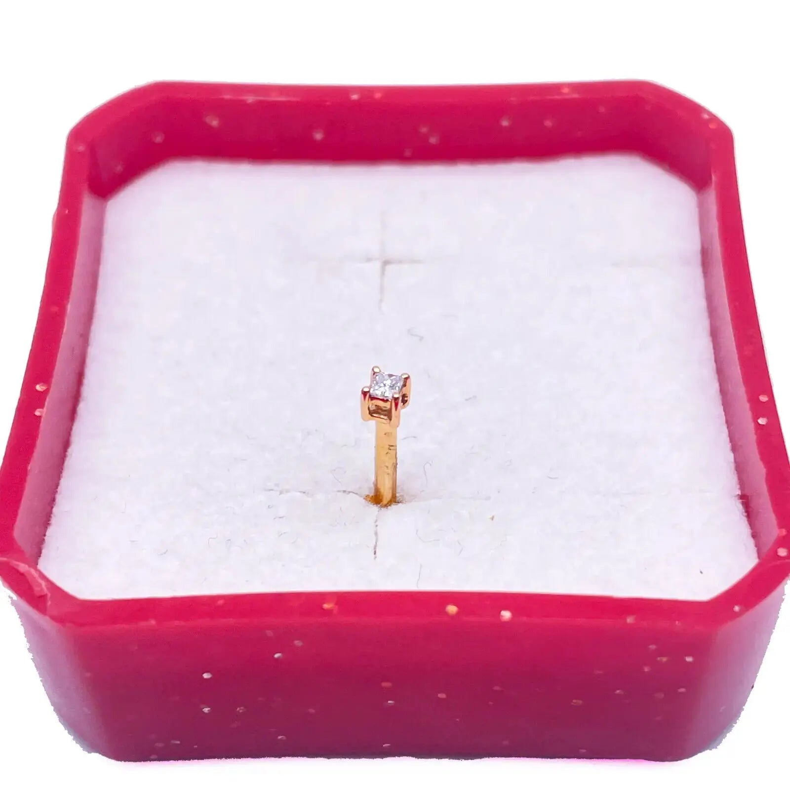 18ct White Or Yellow Gold Princess Diamond Nose Stud Pin 0.15ct 4 claw 3.4mm  Body Piercings