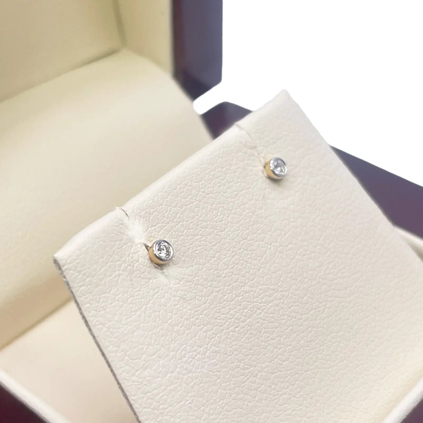 18ct White/Yellow Gold Diamond Bezel Children's Earrings 0.04ct Child friendly 