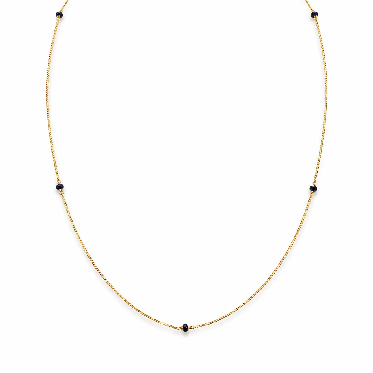 18ct Yellow Gold Dainty Mangalsutra Necklace with Five Black Beads & Curb Chain ? 18 Inch  Mangalsutra