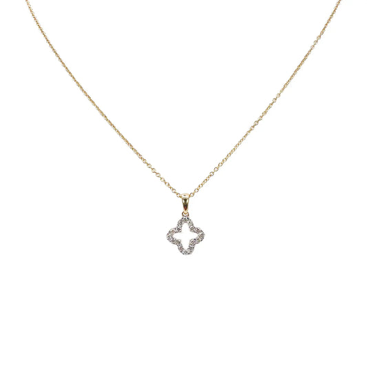18ct Yellow Gold Diamond Clover Necklace Stud Earrings Matching Set 0.38ct 