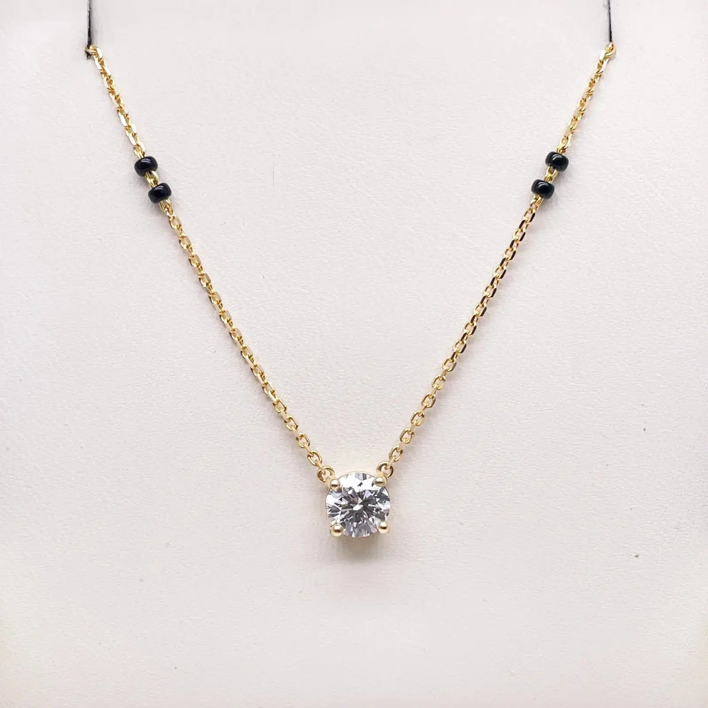 18ct Yellow Gold Lab Grown Diamond 1.00ct Black Beads Mangalsutra Necklace IGI  Mangalsutra chain