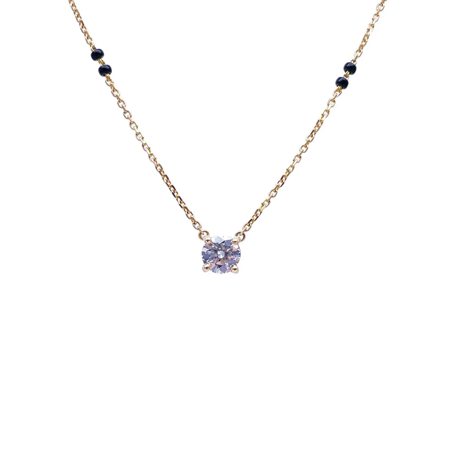 18ct Yellow Gold Lab Grown Diamond 1.00ct Black Beads Mangalsutra Necklace IGI  Mangalsutra chain