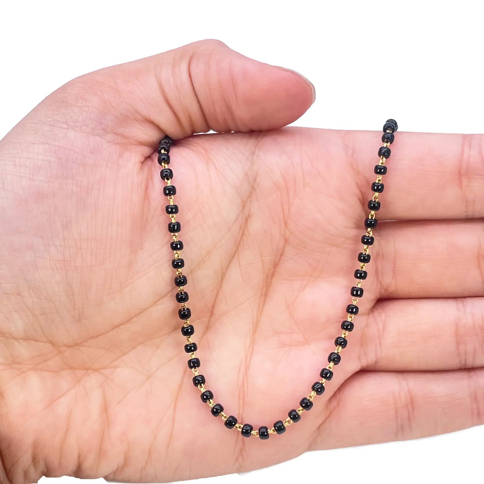18ct Yellow Gold Mangalsutra Chain Black Beaded Necklace 16 inches 2.7mm Width  Diamond Bracelets