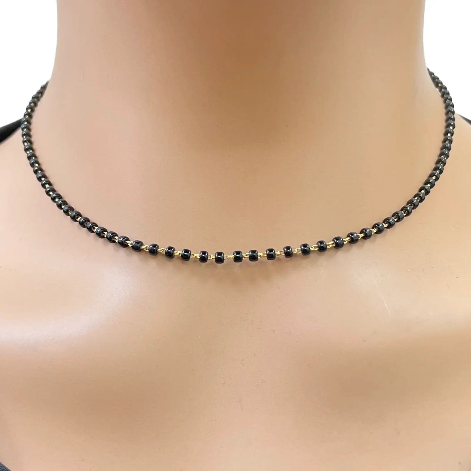 18ct Yellow Gold Mangalsutra Chain Black Beaded Necklace 16 inches 2.7mm Width  Diamond Bracelets