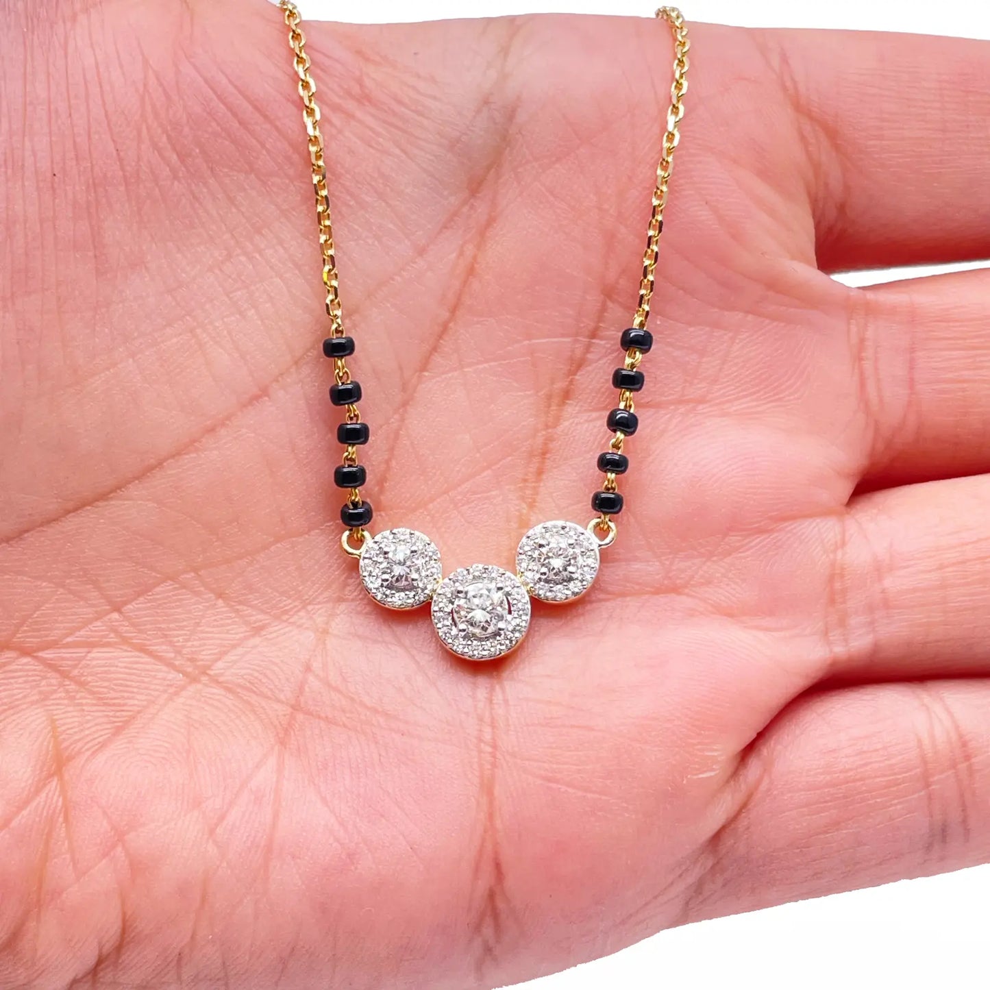 18ct Yellow Gold Natural Diamond 0.62ct Triple Halo Pendant Mangalsutra Necklace Hallmarked  Mangalsutra Chains