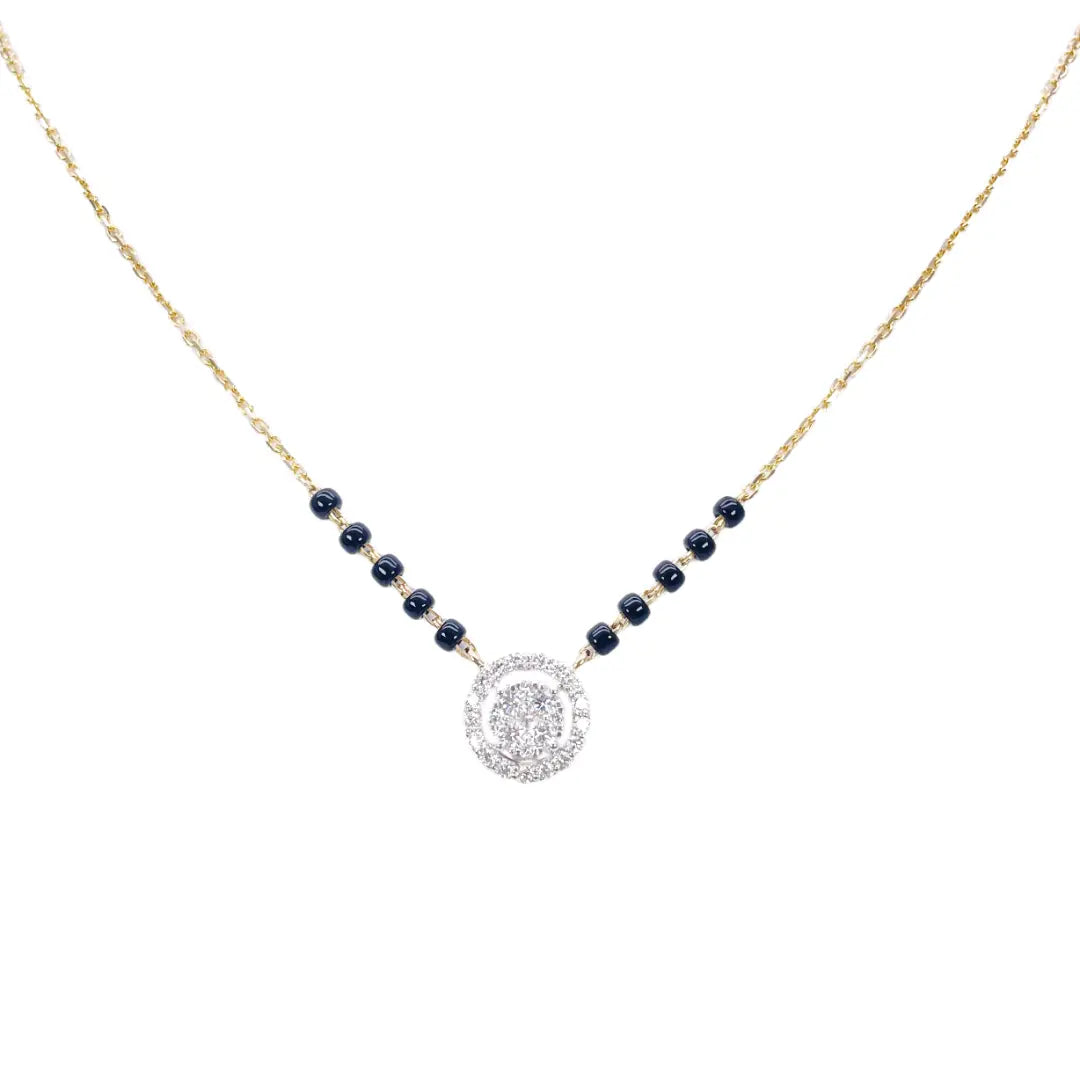 18ct Yellow Gold Natural Diamond Cushion Pendant Mangalsutra Necklace 0.45ct IGI  Mangalsutra Chains