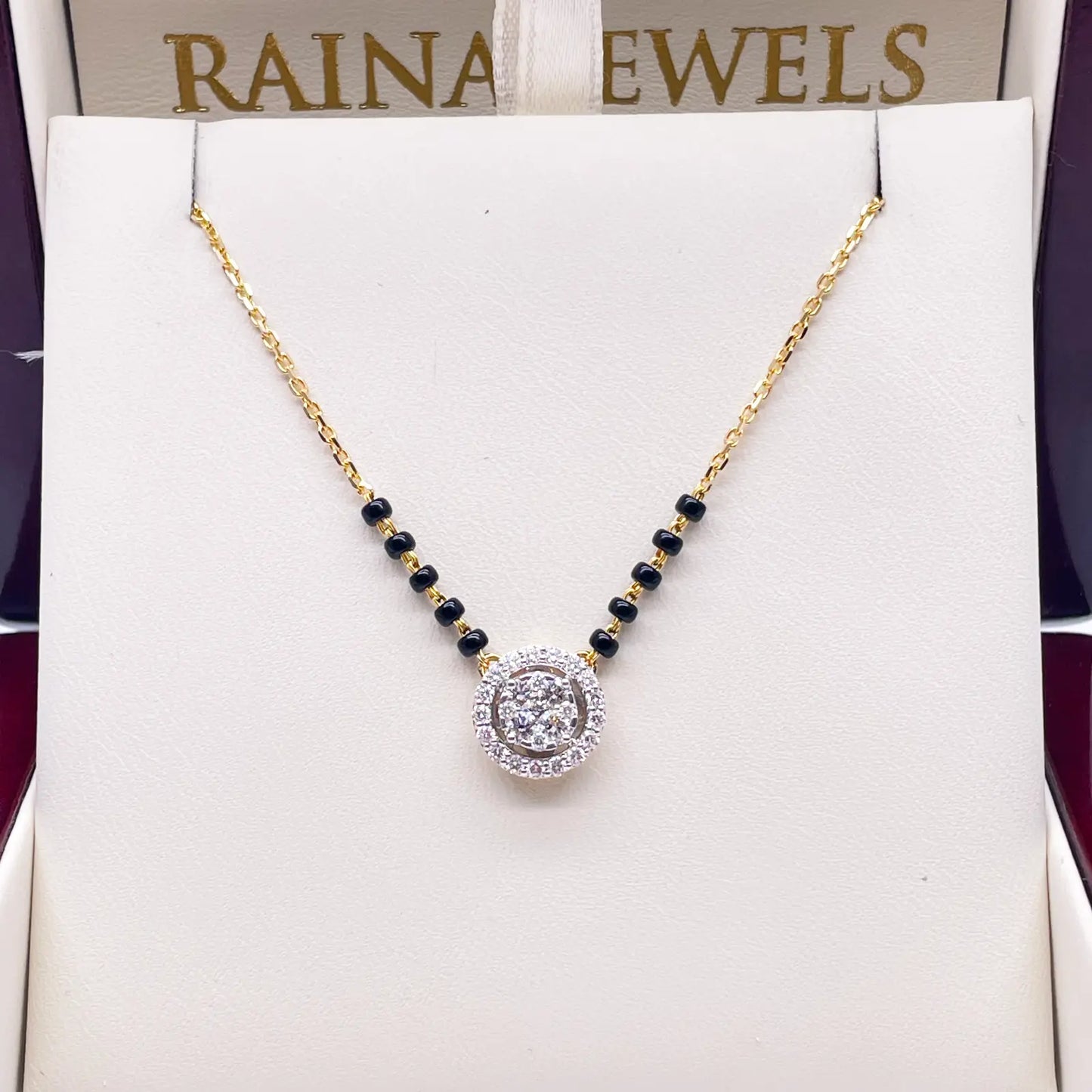 18ct Yellow Gold Natural Diamond Cushion Pendant Mangalsutra Necklace 0.45ct IGI  Mangalsutra Chains