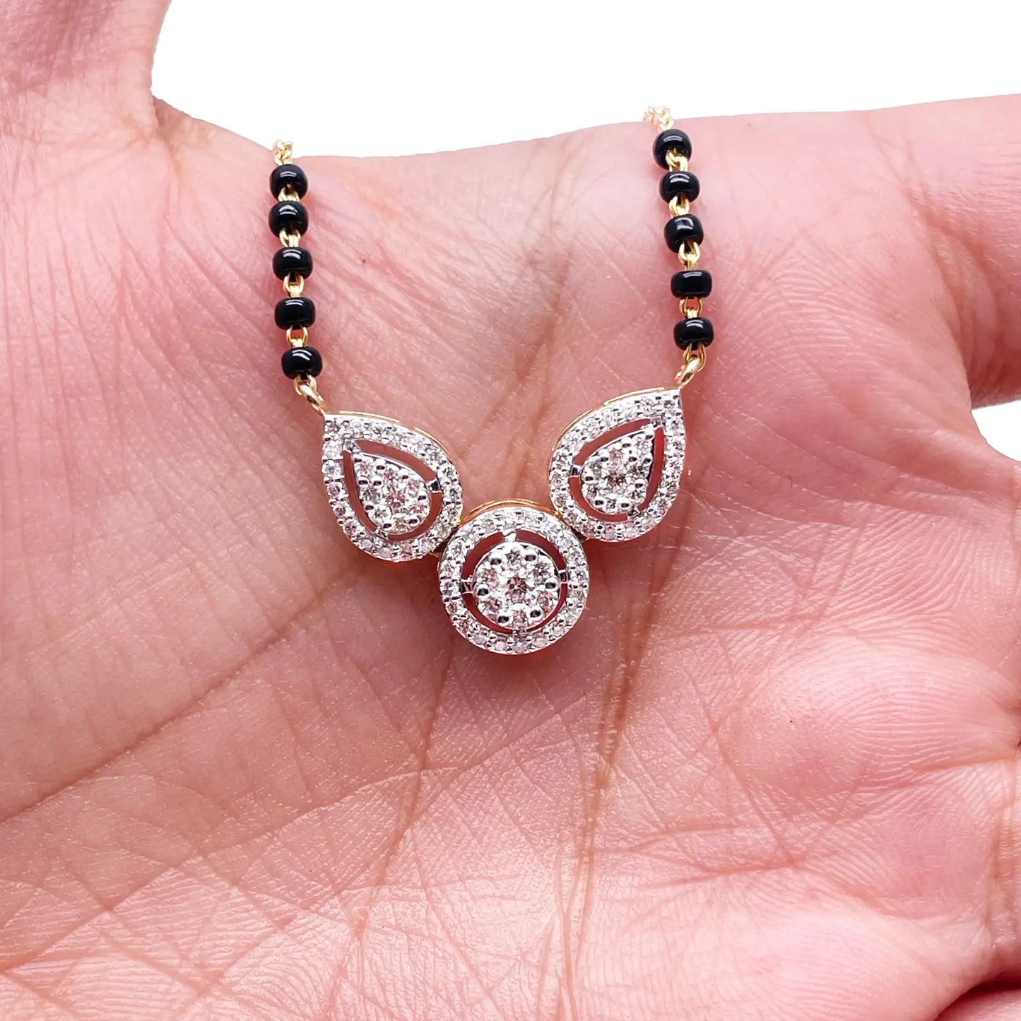 18ct Yellow Gold Natural Diamond Pear Round Halo Mangalsutra Necklace 0.58ct IGI Certified  Mangalsutra Chains