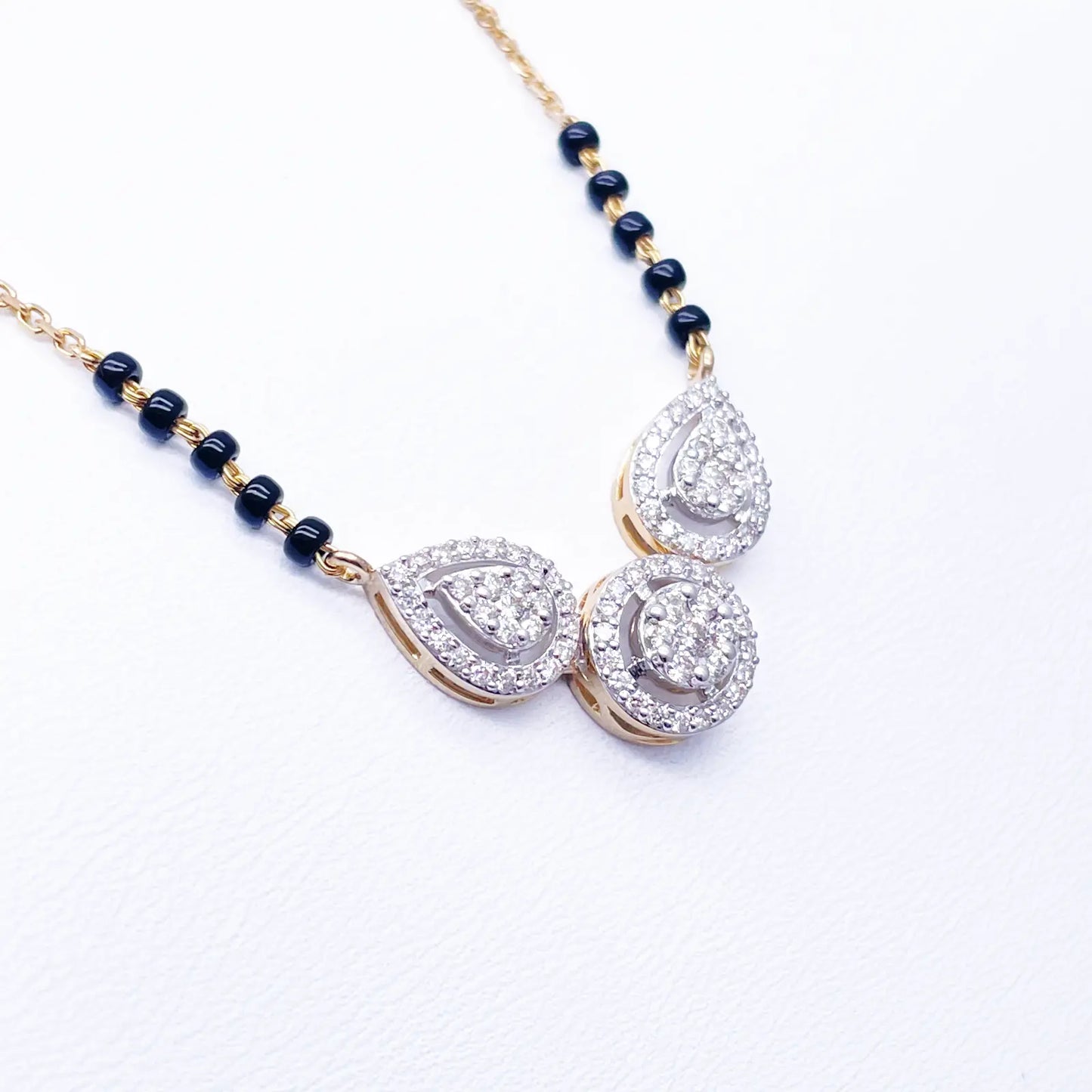 18ct Yellow Gold Natural Diamond Pear Round Halo Mangalsutra Necklace 0.58ct IGI Certified  Mangalsutra Chains
