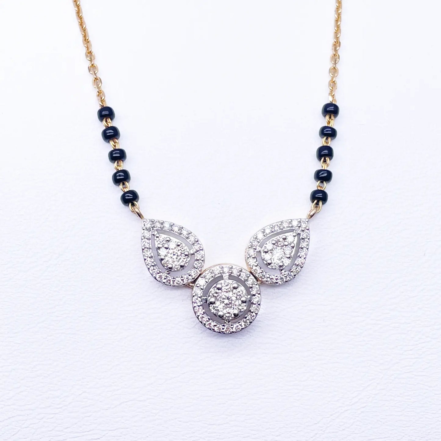 18ct Yellow Gold Natural Diamond Pear Round Halo Mangalsutra Necklace 0.58ct IGI Certified  Mangalsutra Chains