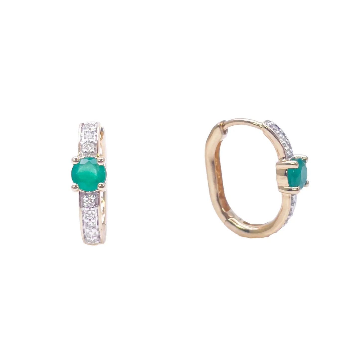 18ct Yellow Gold Natural Emerald Prong & Diamond Huggie Hoop Earrings 0.60ct 