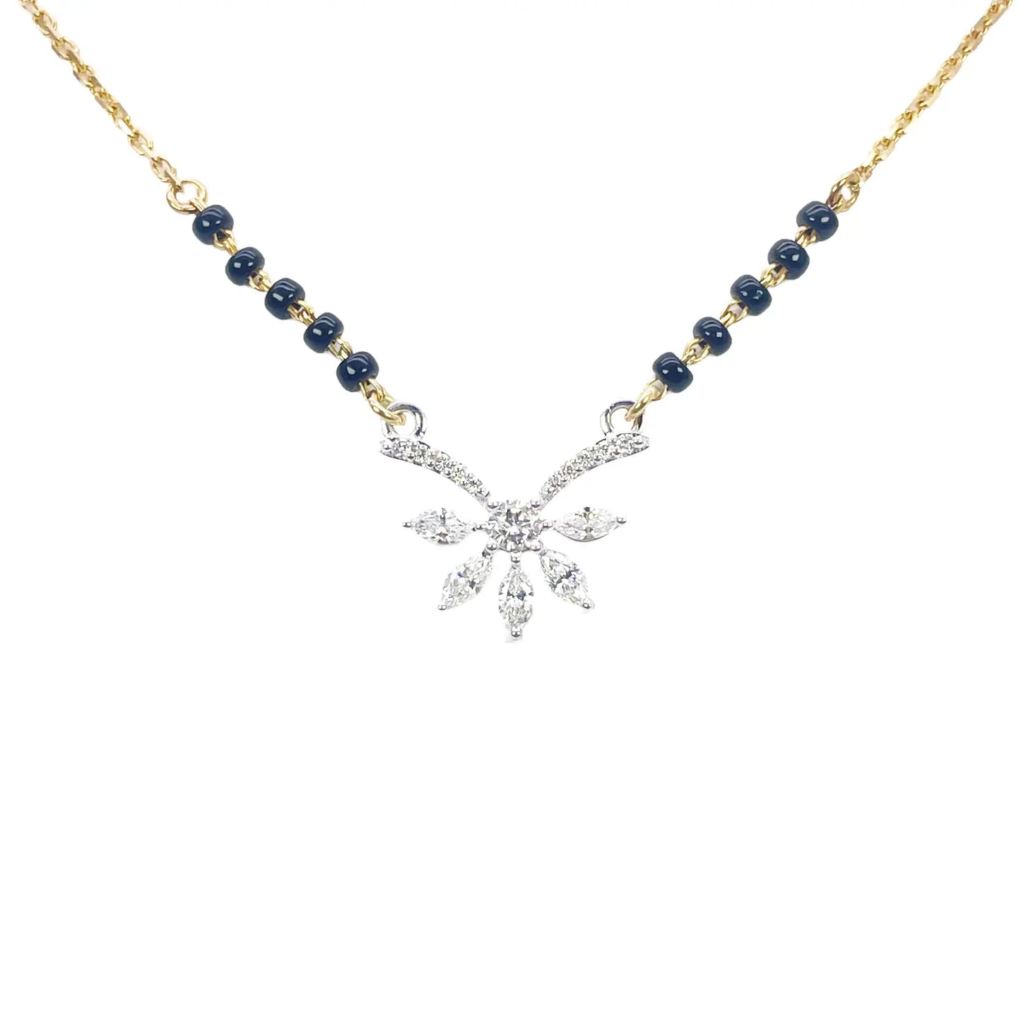 18ct Yellow Gold Natural Marquise And Round Diamond 0.40ct Mangalsutra Necklace  Mangalsutra Chains