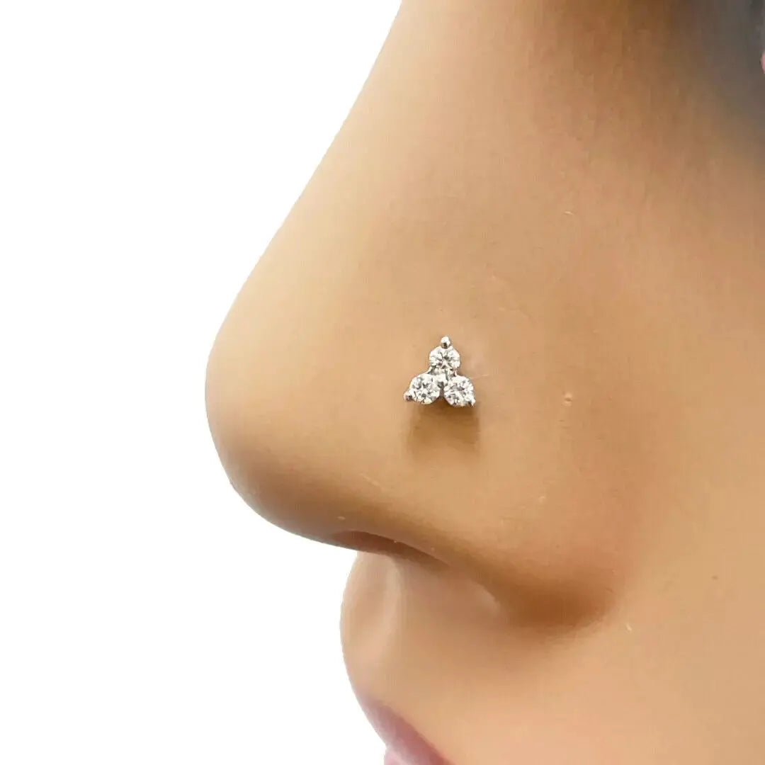 18kt geelgouden natuurlijke ronde diamant drie-stenen neuspiercing 0,05ct