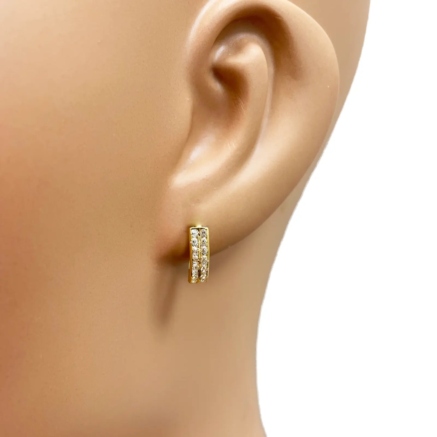 18ct Yellow Gold Pair Of Two Row Oval Hoop Huggie Earrings 5.3mm Diameter 