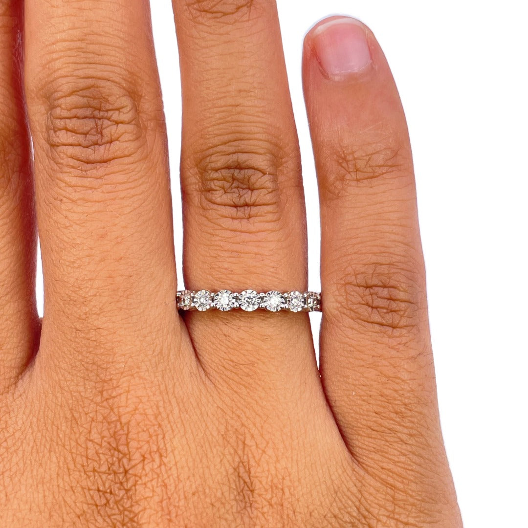 14ct White Gold Natural Diamond Illusion Full Eternity Ring 0.42ct