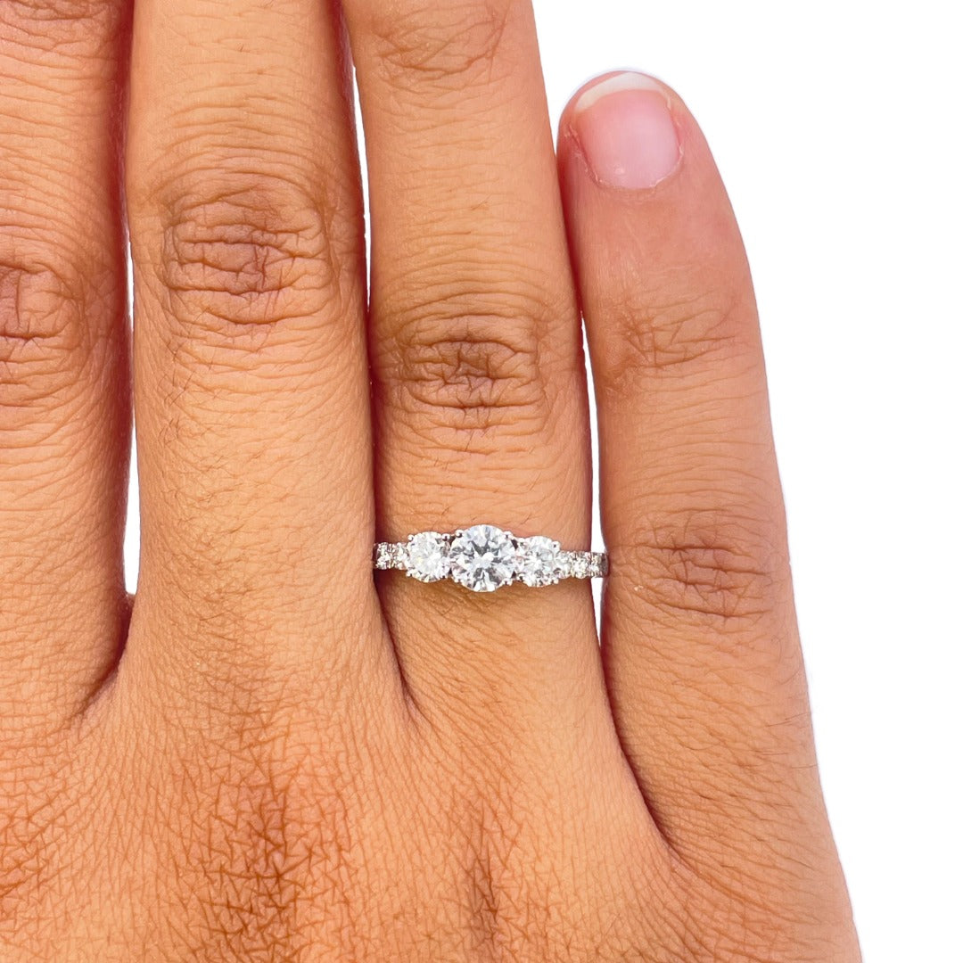 18ct White Gold Natural Diamond 0.95ct Trilogy Pave Shoulder Engagement Ring