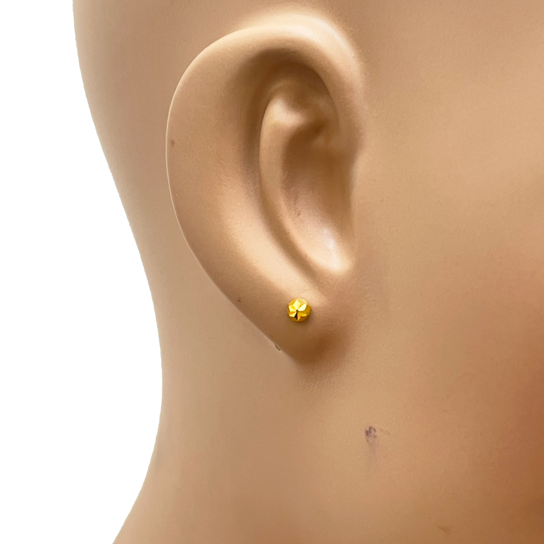 Boucles d'oreilles enfant en or jaune 22 carats, coupe diamant, motif fleur, boules rondes 3,6 mm