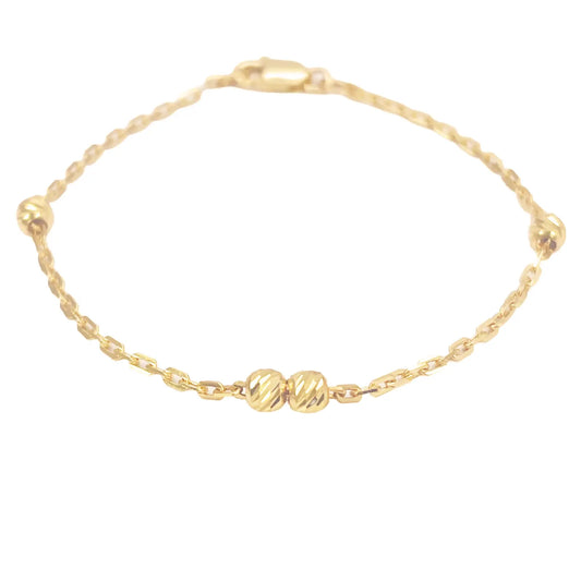 22ct Gold Baby Bracelet Four Diamond Cut Beads & Cable link Chain 5 Inches 