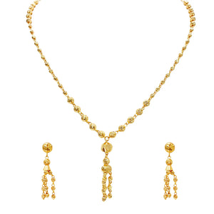 22ct Gold Beaded Tassel Necklace & Earring Sparkly Diamond Cut Beads 18 Inches¬†
