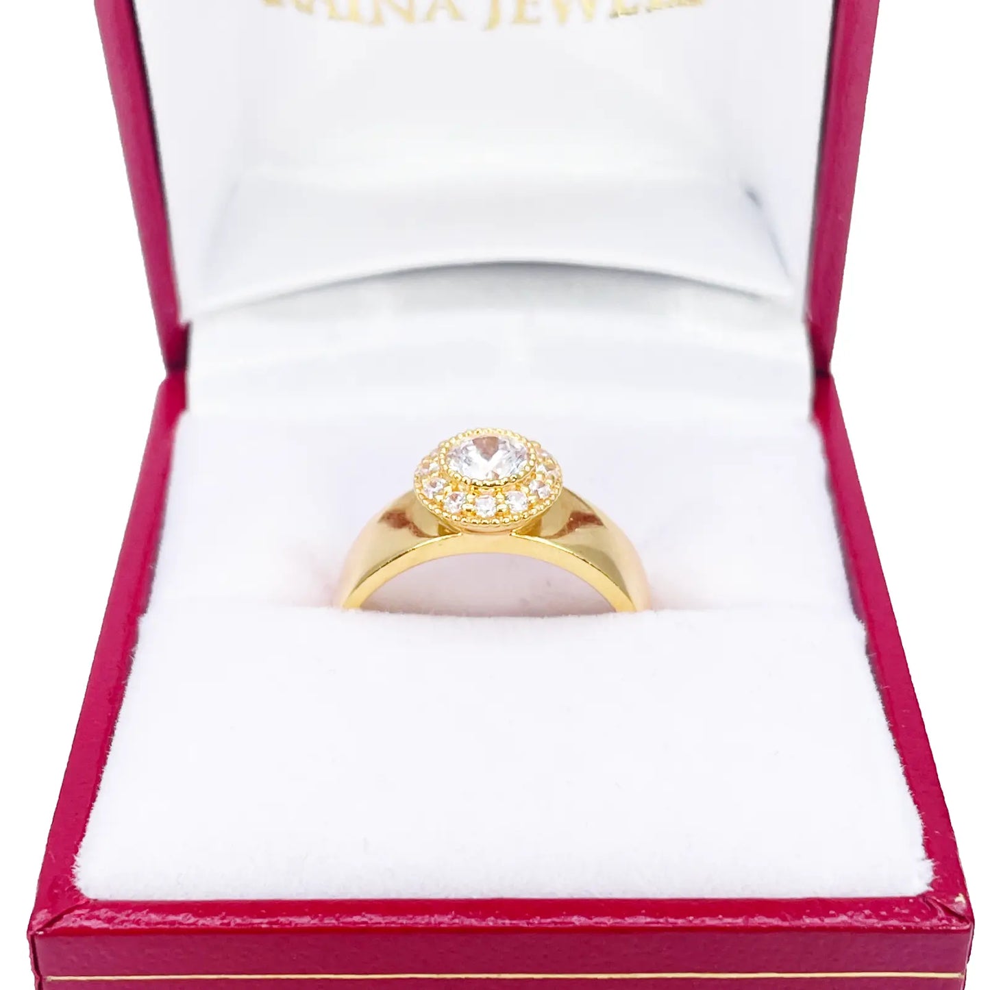 22ct Gold Cubic Zirconia Halo Ring High Polished 8.6mm Width 