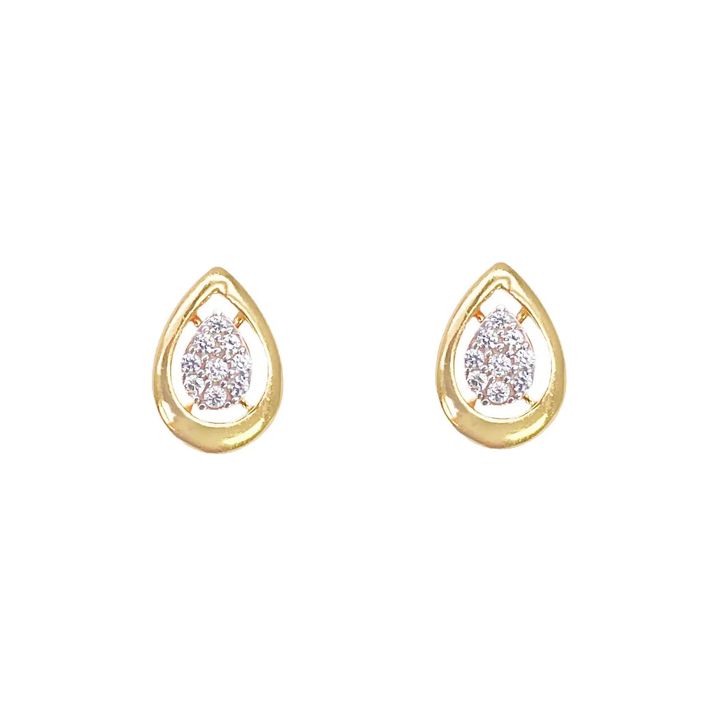22ct Gold Cubic Zirconia Pear Stud High Polished Earrings Sparkle Design 10x7mm 