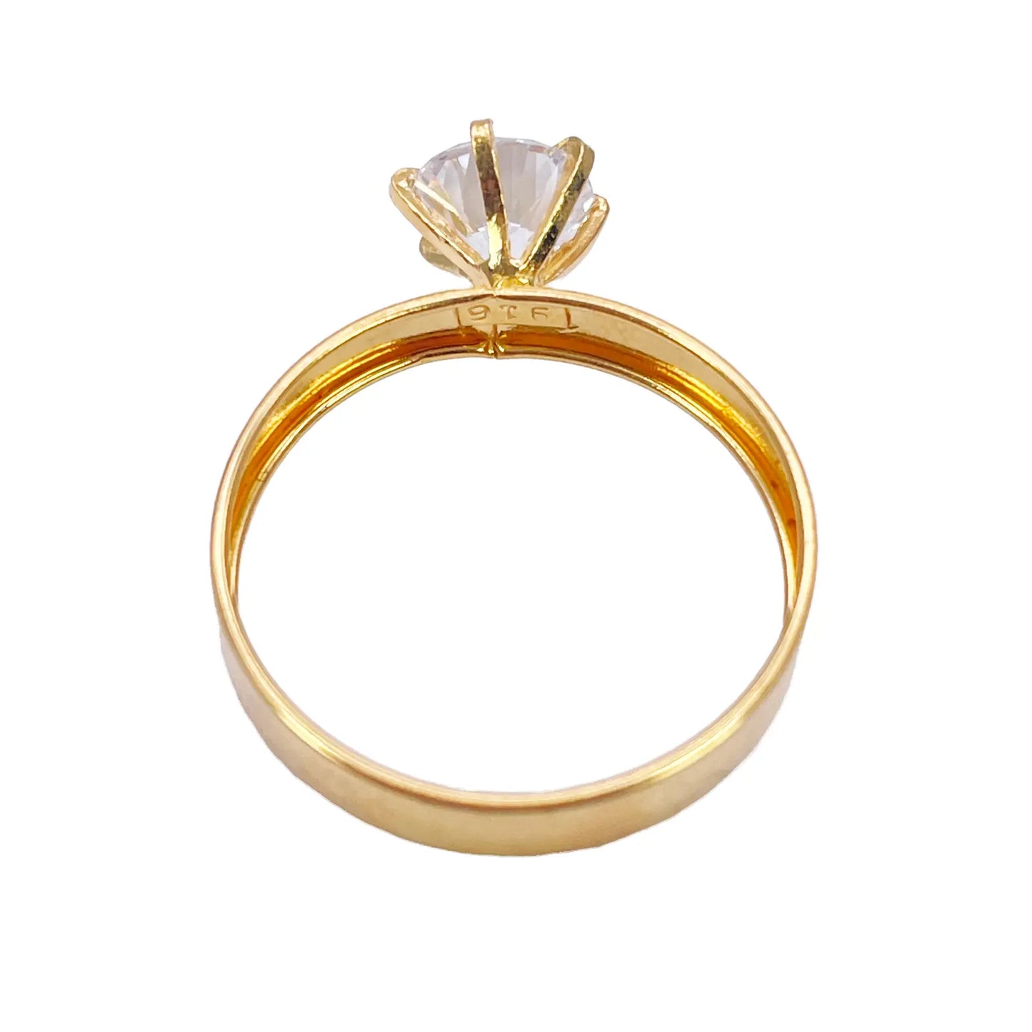 22ct Gold Cubic Zirconia Solitaire Ring Patterned Shoulder 6-Claw 7.7mm Width 