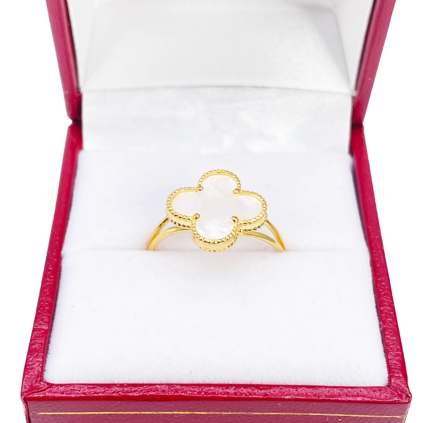 22ct Gold Leaf Ring Trendy Mother Of Pearl Split Shank - 13mm Width  Gold Ring