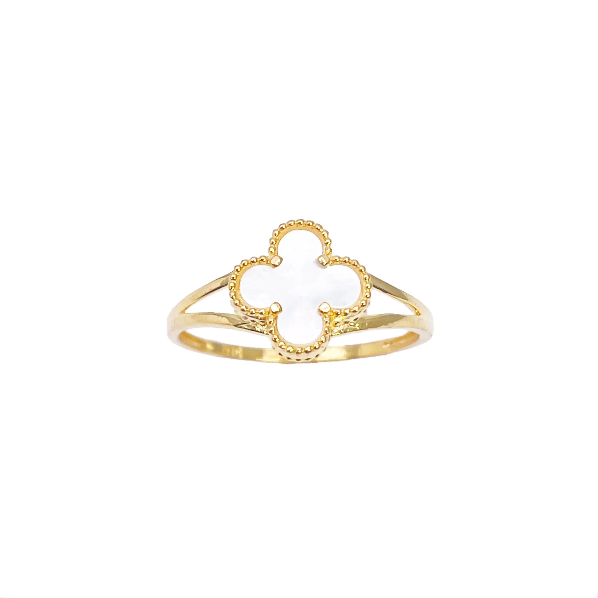 22ct Gold Leaf Ring Trendy Mother Of Pearl Split Shank - 9.5mm Width  Gold Ring