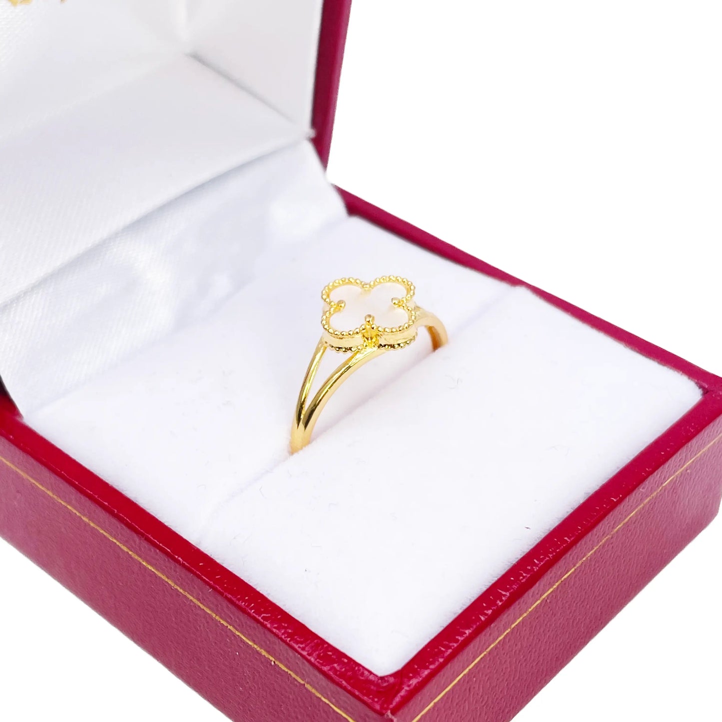 22ct Gold Leaf Ring Trendy Mother Of Pearl Split Shank - 9.5mm Width  Gold Ring