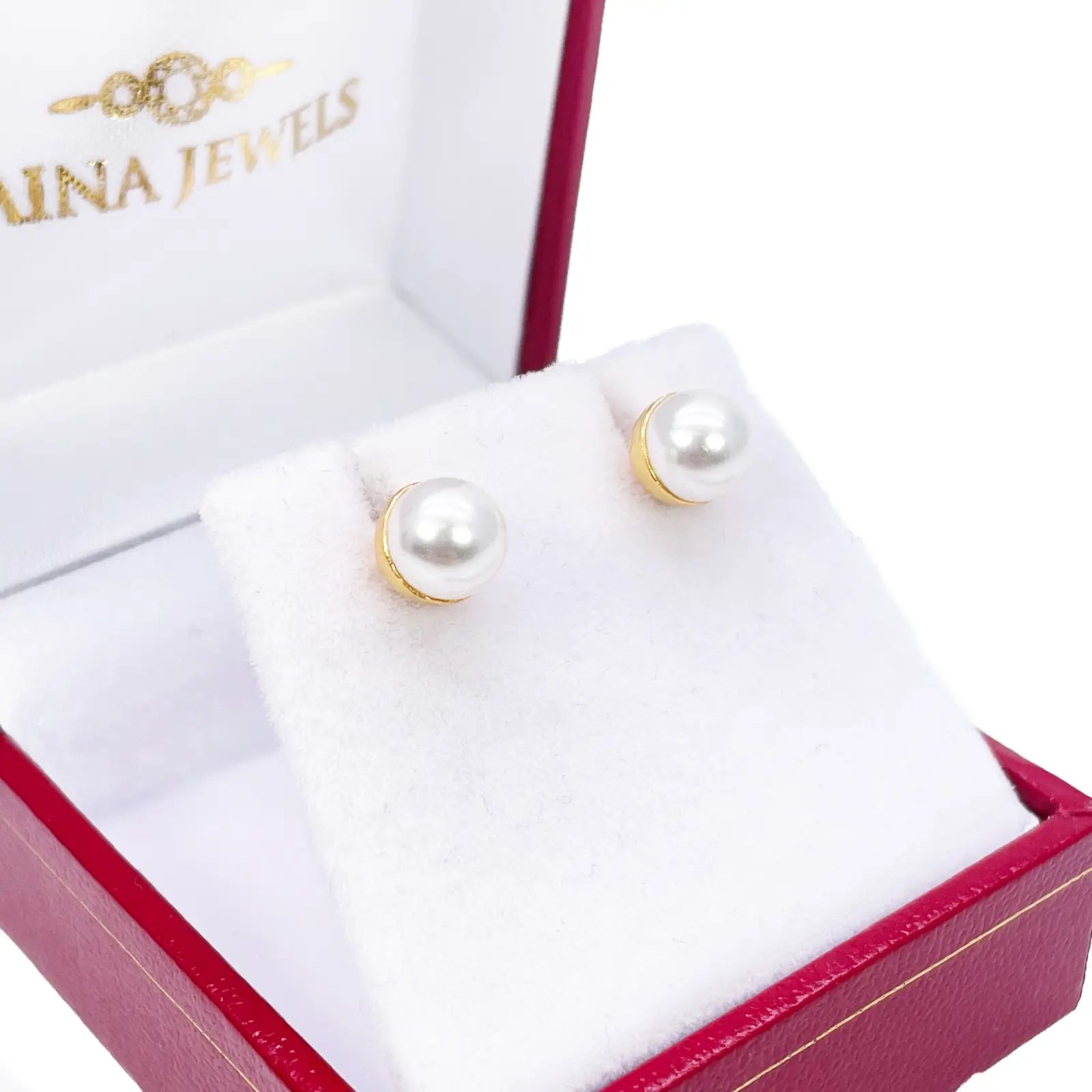 22ct Yellow Gold Beautiful Ladies Pearl Stud Earrings Set 6 mm 