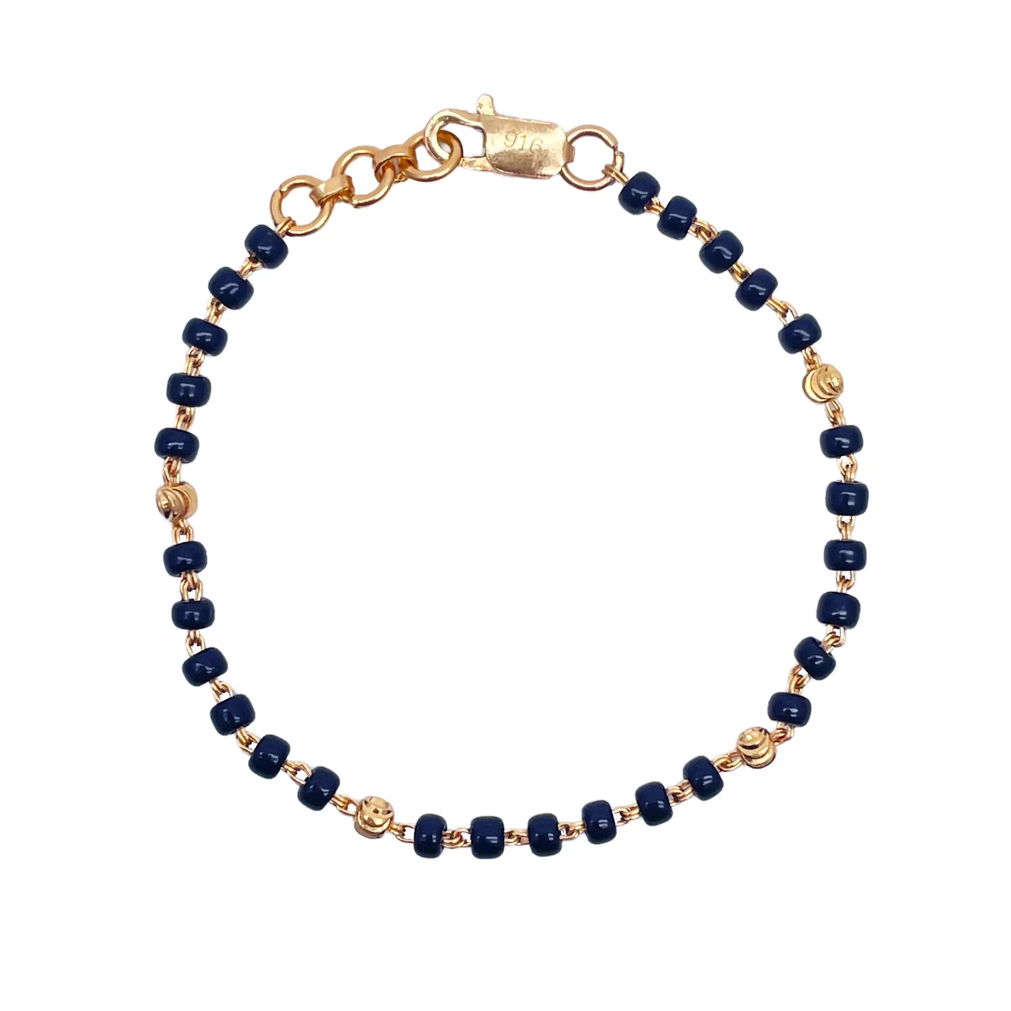 22ct Yellow Gold Children's Bracelet Black & Diamond Cut Gold Beads (Maniya/Manka/Nazariya) 