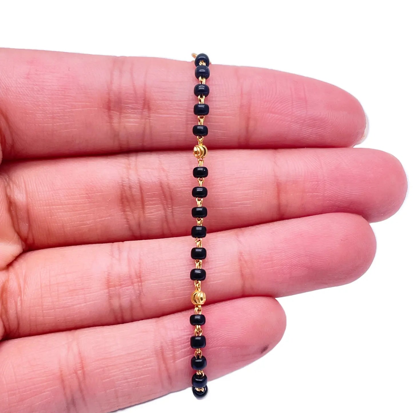 22ct Yellow Gold Children's Bracelet Black & Diamond Cut Gold Beads (Maniya/Manka/Nazariya) 