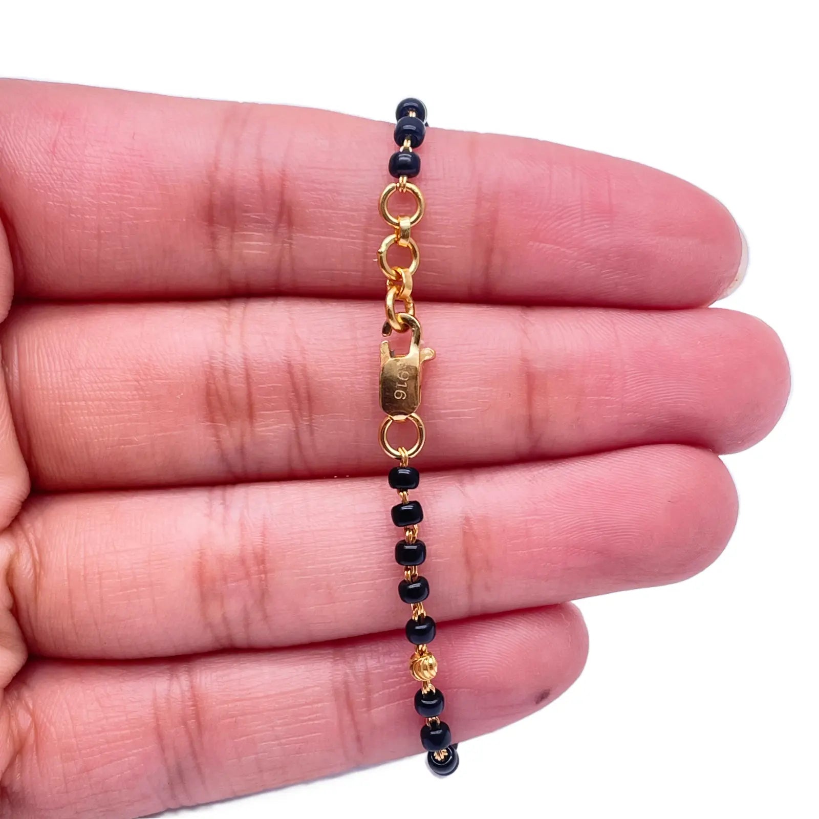 22ct Yellow Gold Children's Bracelet Black & Diamond Cut Gold Beads (Maniya/Manka/Nazariya) 