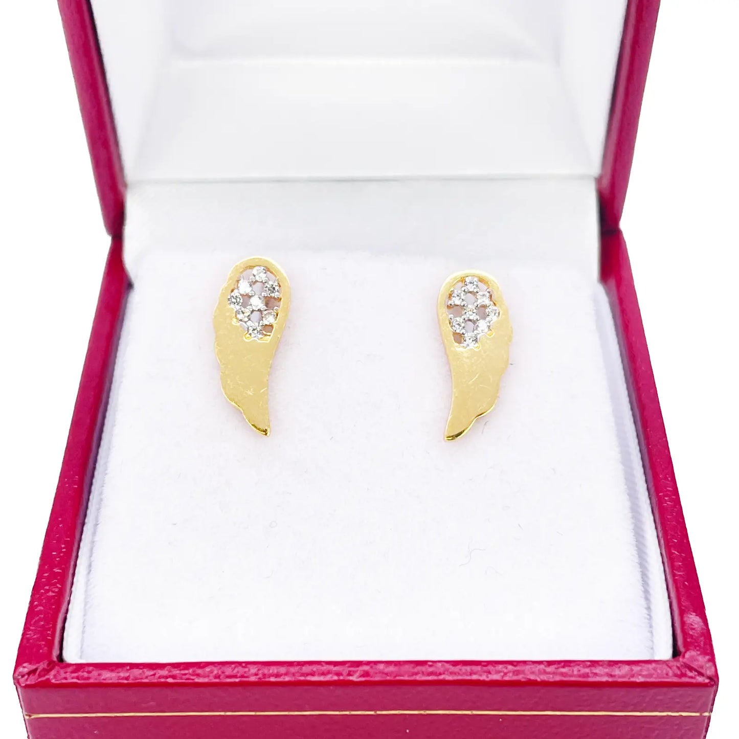 22ct Yellow Gold Cubic Zirconia Angel Wings Stud Earrings (13.6x5.5mm) 