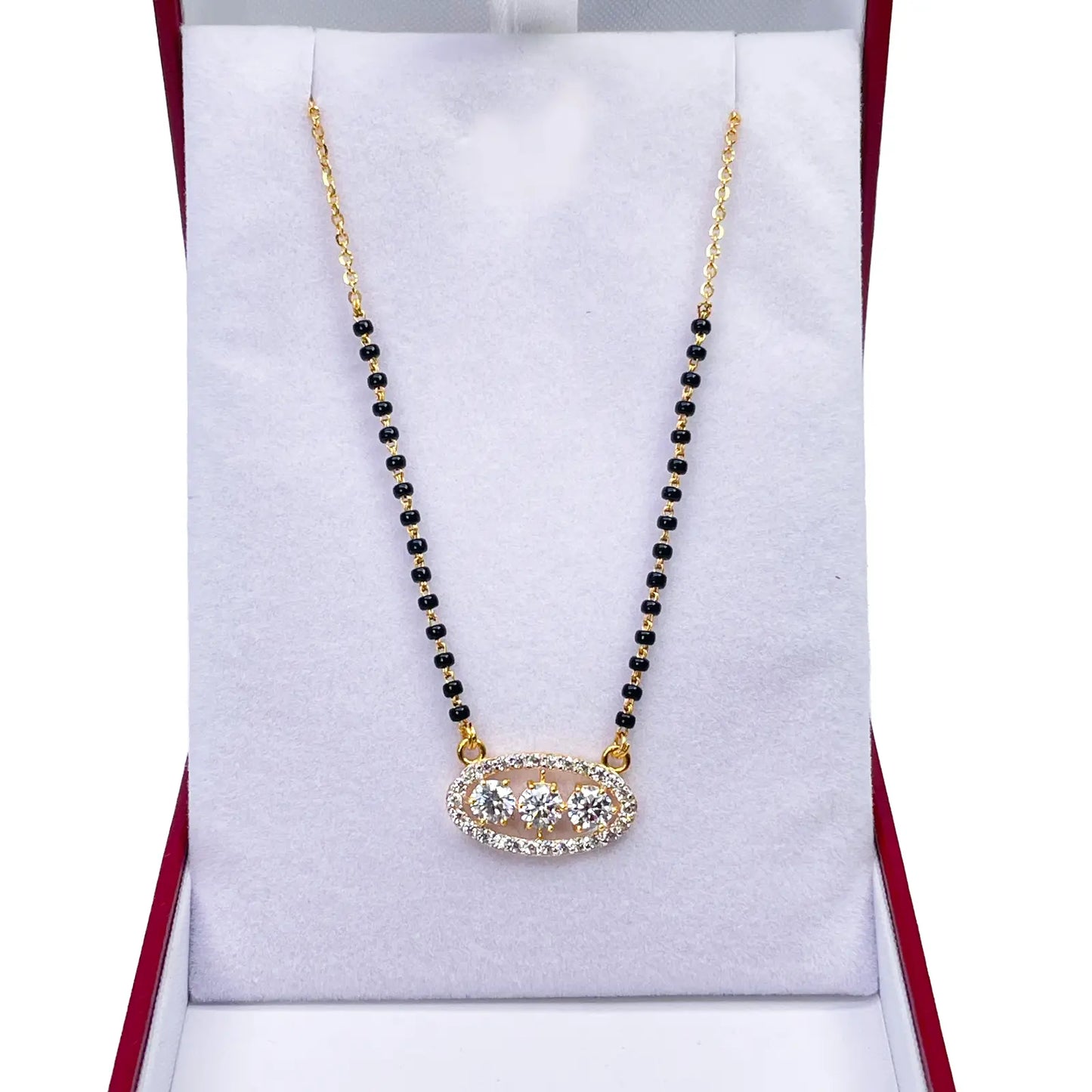 22ct Yellow Gold Cubic Zirconia Three Stone Halo Mangalsutra Necklace 19''inches  Mangalsutra Chains