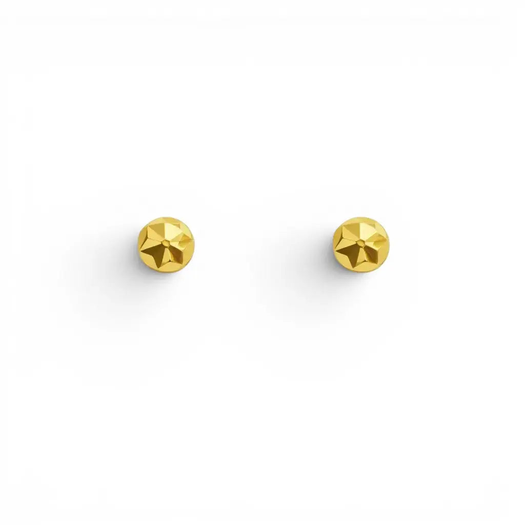 22ct Yellow Gold Diamond Cut Flower Round Ball Children's Earrings 3.6mm  Children's gold earring