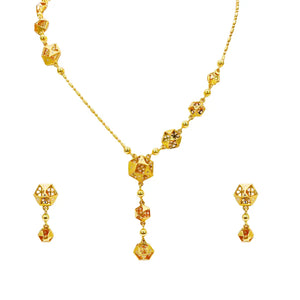 22ct Yellow Gold Fancy Hexagonal Design 18 inch Necklace And Drop Earrings Set 
