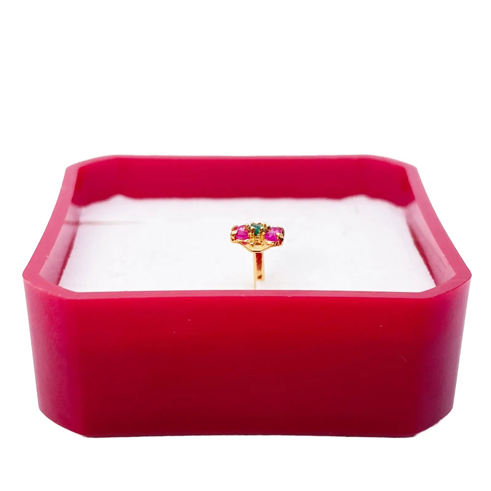 22ct Yellow Gold Floral Shaped Red & Green Gemstone Nose Pin/Stud 5.1mm Width 
