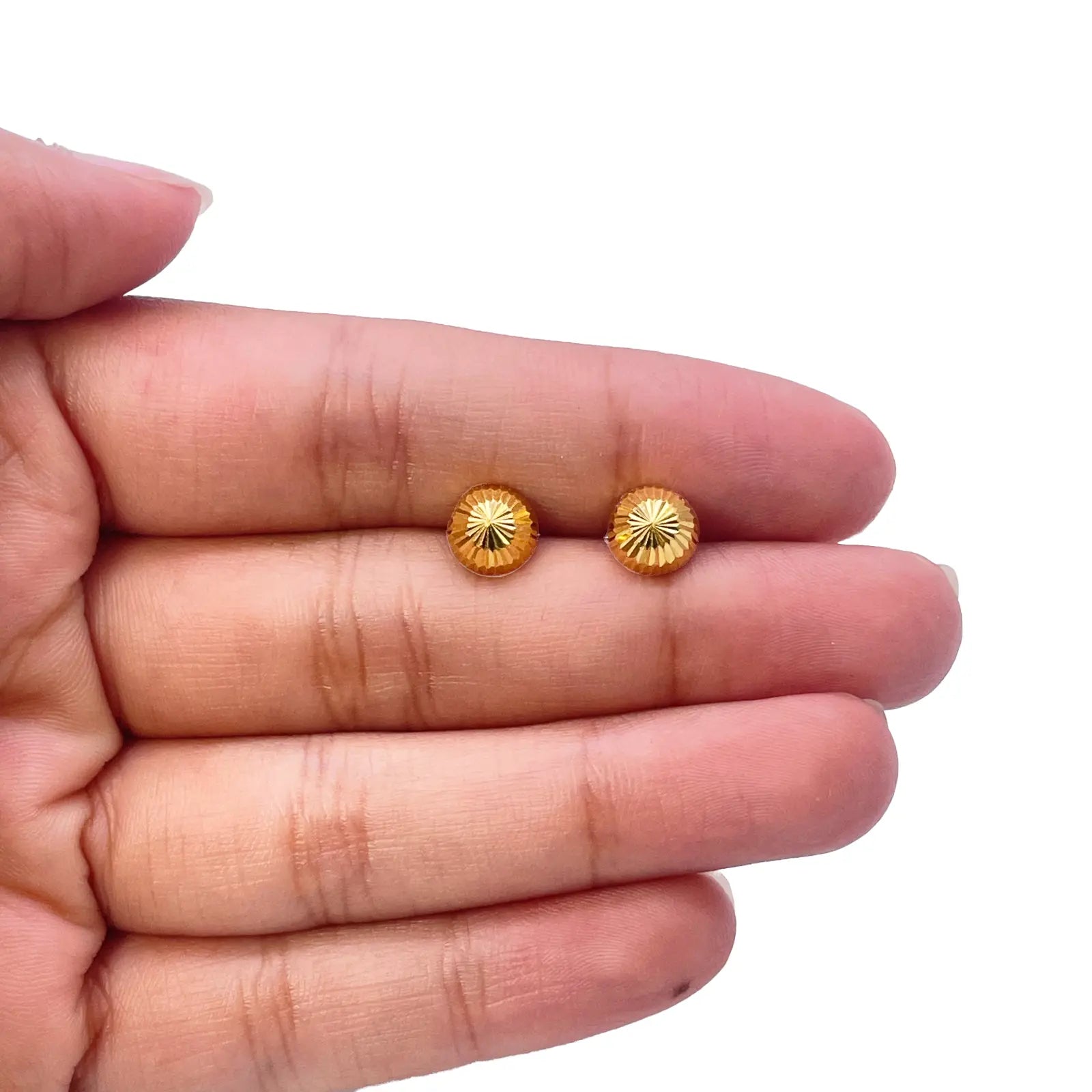 22ct Yellow Gold High Polished Diamond Cut Half Ball Stud Earrings 7mm  Gold earring