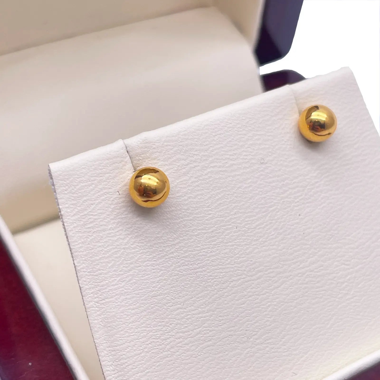22ct Yellow Gold High Polished Round Plain Ball Stud Earrings 5mm 