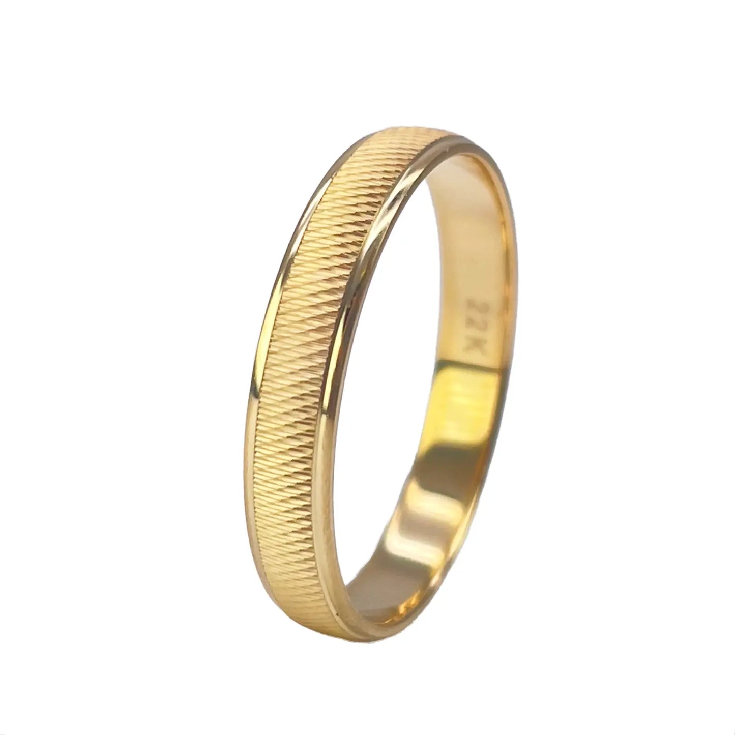 22ct Yellow Gold High Polished & Textured Women's Wedding Band 3.5mm  Gold Ring