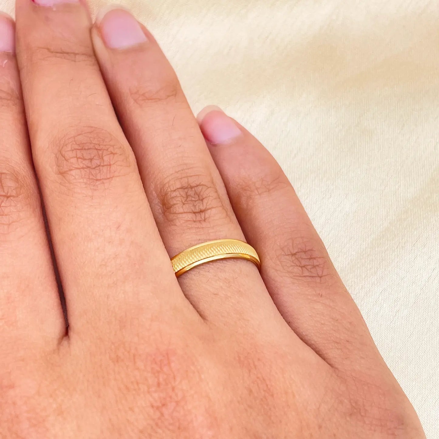 22ct Yellow Gold High Polished & Textured Women's Wedding Band 3.5mm  Gold Ring