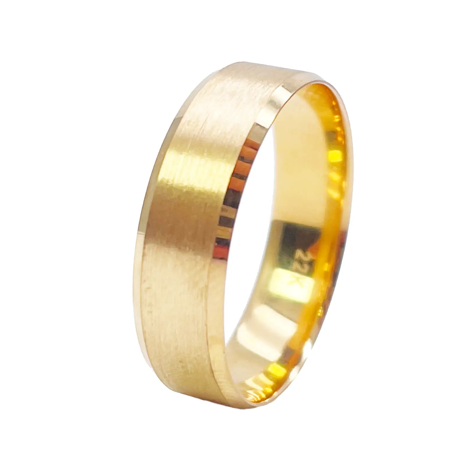 22ct Yellow Gold Matte Finish & Bevelled Edges Men's Wedding Band 6mm 
