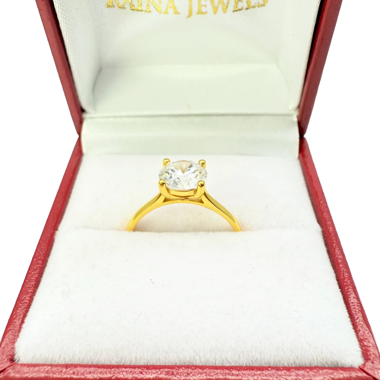 22ct Yellow Gold Round Cubic Zirconia 4-Claw Prong Engagement Ring 7mm Width 