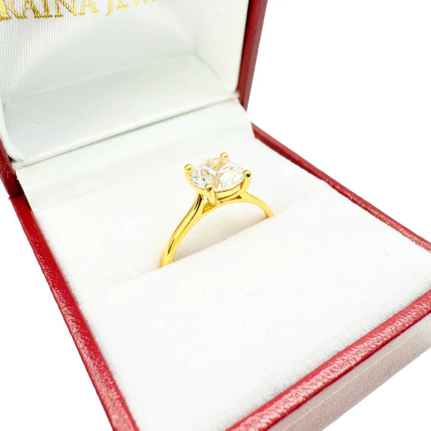 22ct Yellow Gold Round Cubic Zirconia 4-Claw Prong Engagement Ring 7mm Width 